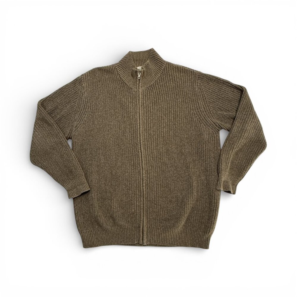L.L. BEAN Full Zip Cardigan Sweater MOCK NECK - MENS XL Regular - Olive Green